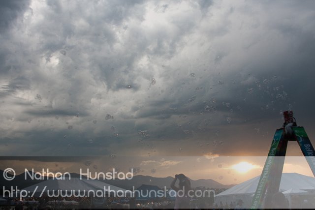 Bubbles in front of sunset at the Colorado Irish Festival